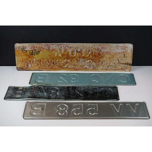 166 - Three Vintage vehicle metal number plates together with a metal guardroom sign, reads ' NCO I/C Main... 