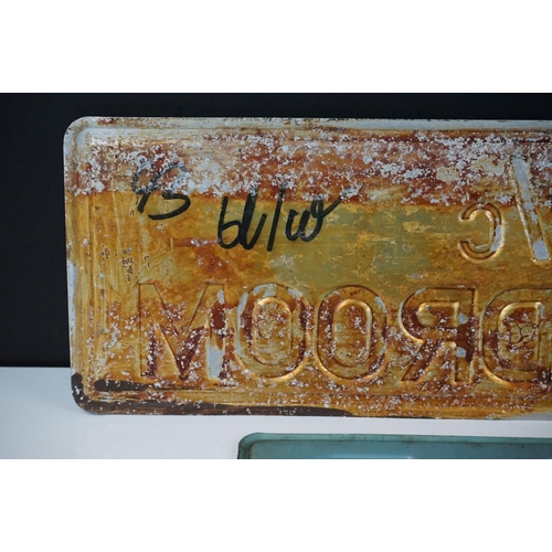 166 - Three Vintage vehicle metal number plates together with a metal guardroom sign, reads ' NCO I/C Main... 