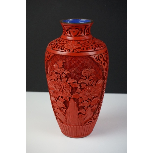 178 - Group of mixed collectables to include a Chinese red carved cinnabar on brass baluster vase with blu... 