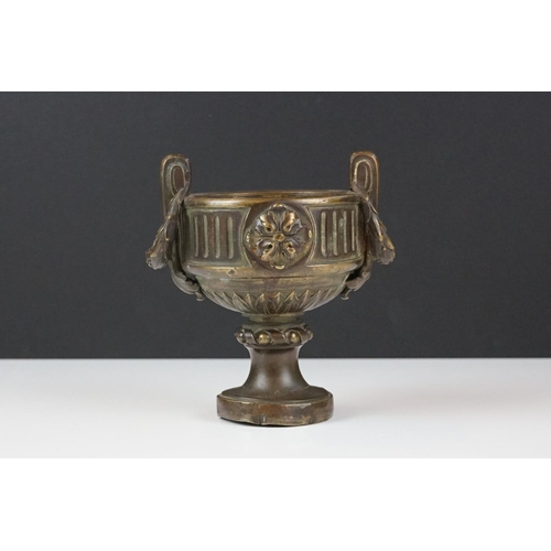 179 - Group of mixed collectables to include a bronze twin-handled urn with floral embellishments, 13cm hi... 