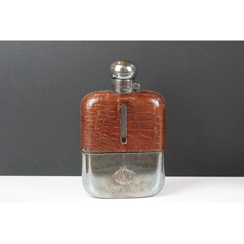 181 - Group of mixed collectables to include a large James Dixon and Sons hip flask with crocodile leather... 