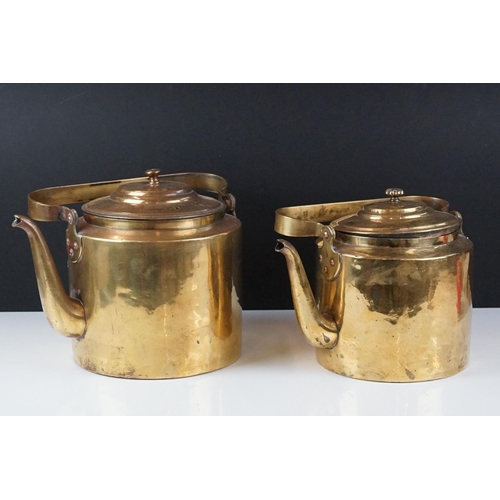 184 - Pair of Russian Brass Kettles with copper rivets, stamped to sides, tallest 26cm