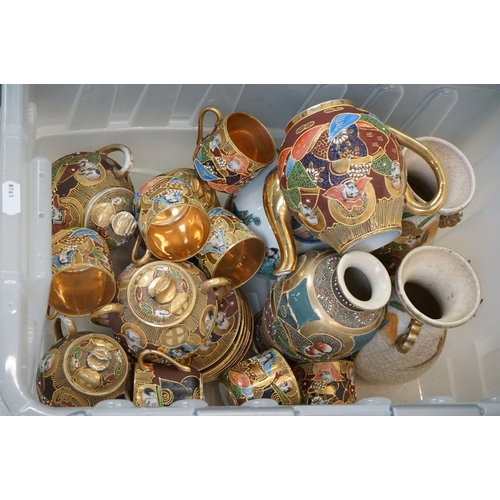 115 - Large collection of Oriental ceramics to include a pair of Chinese pottery foo dogs raised on rectan... 