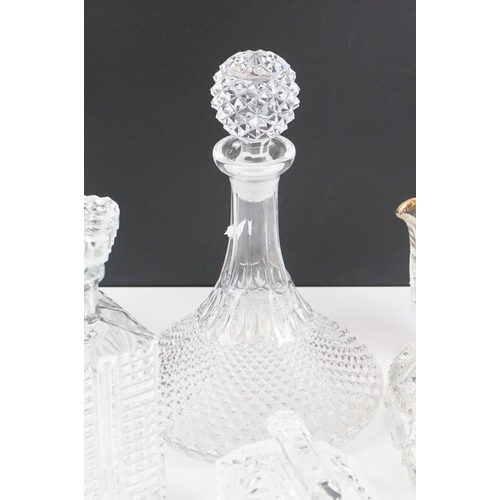 116 - Collection of mostly cut glassware, 10 items, to include a large centrepiece cut glass vase, 39.5cm ... 