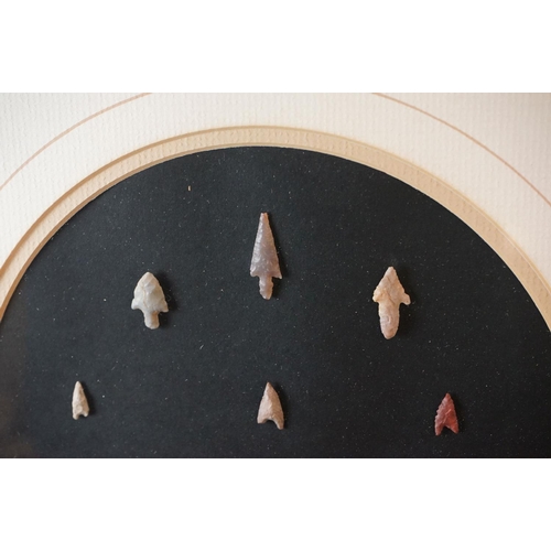 118 - Framed collection of 13 Berber Tidikelt Neolithic Stone Age Arrow Heads, circa 2000 B.C, frame measu... 