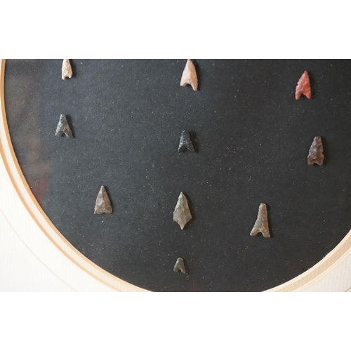 118 - Framed collection of 13 Berber Tidikelt Neolithic Stone Age Arrow Heads, circa 2000 B.C, frame measu... 