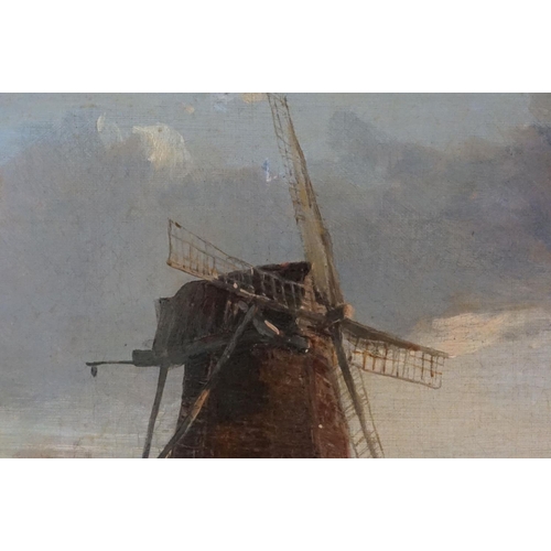 121 - Thomas Lound (1803-1861, Norwich School) Oil on Canvas of Windmill outside of Ely, marked Lound to g... 