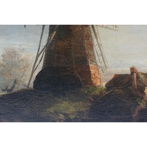 121 - Thomas Lound (1803-1861, Norwich School) Oil on Canvas of Windmill outside of Ely, marked Lound to g... 