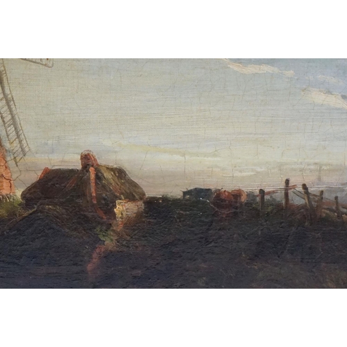 121 - Thomas Lound (1803-1861, Norwich School) Oil on Canvas of Windmill outside of Ely, marked Lound to g... 