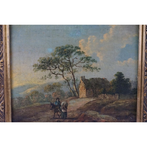 144 - 19th century Oil Painting on Canvas, Landscape with Man, Woman & Horse to foreground, indistinctly e... 