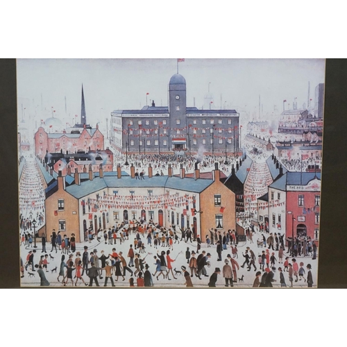 151 - L S Lowry Print ' VE Day Victory in Europe ' 56cm x 44cm, framed and glazed