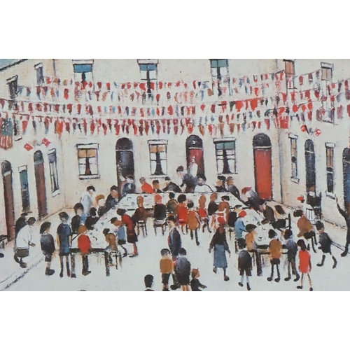 151 - L S Lowry Print ' VE Day Victory in Europe ' 56cm x 44cm, framed and glazed