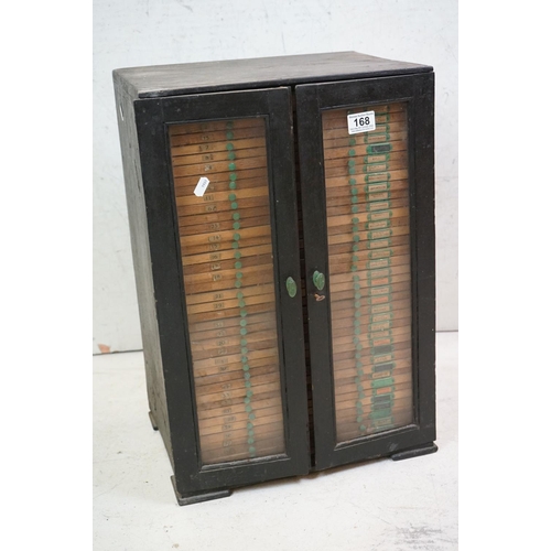 168 - Late 19th / Early 20th century painted wooden microscope slide cabinet, with two glazed doors (1 a/f... 