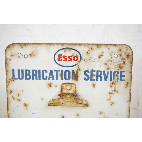 169 - Advertising - circa 1960s Esso Lubrication Service Oil painted metal display piece with leaflet hold... 