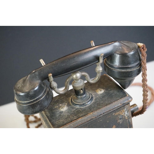 176 - Early 20th Century Danish Ericsson tin plate desk telephone with Bakelite receiver and side crank ha... 