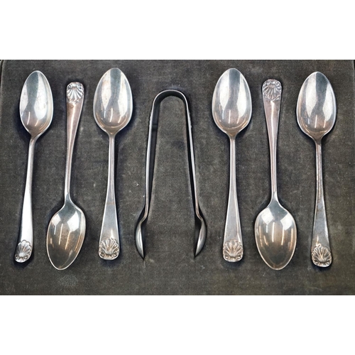 290 - A cased set of six fully hallmarked sterling silver teaspoons with sugar nips.