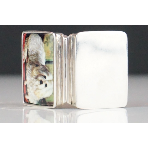 295 - Silver pillbox with enamel image of a dog