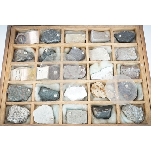 307 - A vintage collection of rocks and minerals contained within a Wooden case.