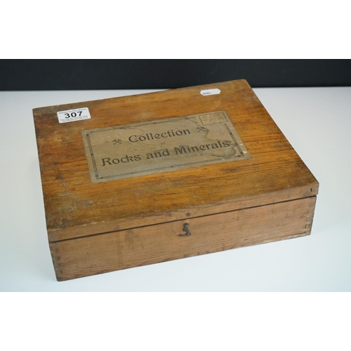 307 - A vintage collection of rocks and minerals contained within a Wooden case.