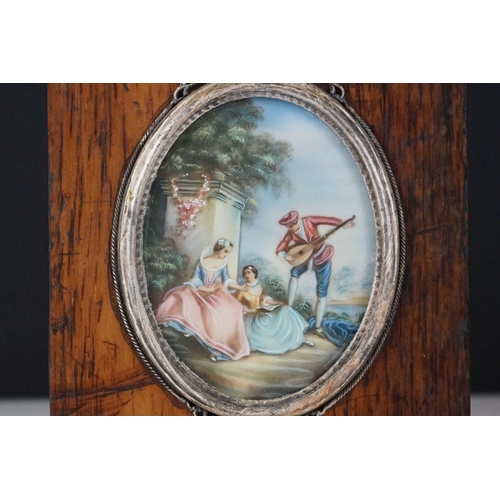 309 - 19th century miniature oil painting of two ladies being serenaded by a musician