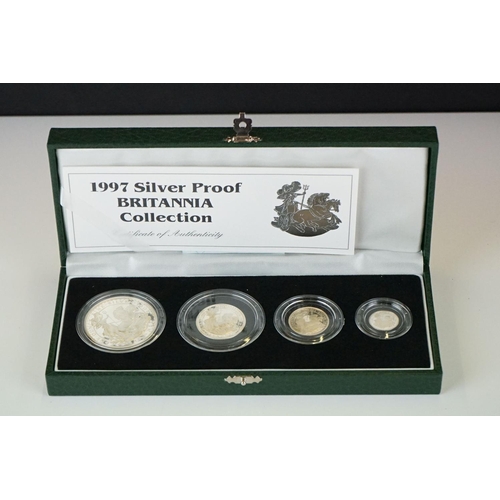 314 - A United Kingdom 1997 silver proof Britain collection four coin set, complete with display case and ... 