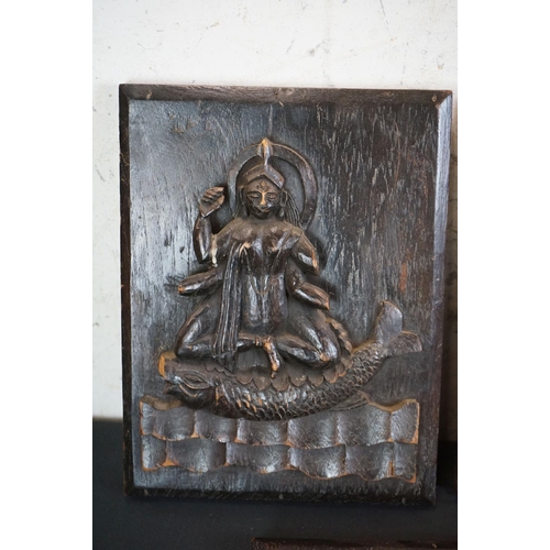 449 - Collection of nine antique plaques depicting carved Eastern deities