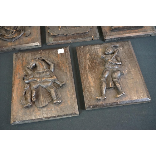 449 - Collection of nine antique plaques depicting carved Eastern deities