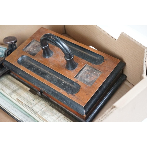 453 - Box of 19th century stationery items, to include a travelling writing box