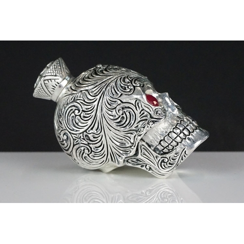 206 - Unusual skull shaped lidded flask with glass eyes