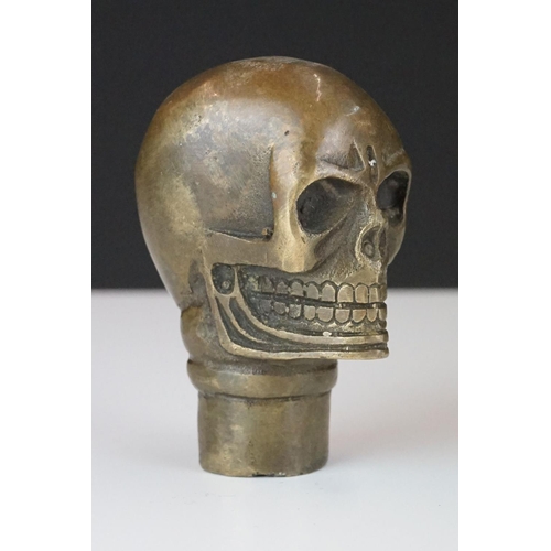 211 - Two brass walking stick handles to include a skull and a bulldog example.