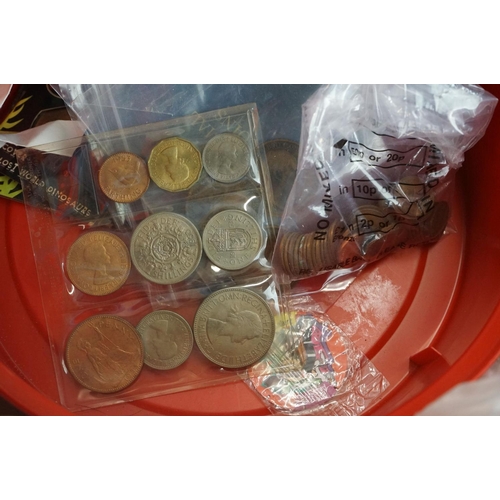 325 - A box of mixed collectables to include coins, tokens, advertising tins, crystals...etc..