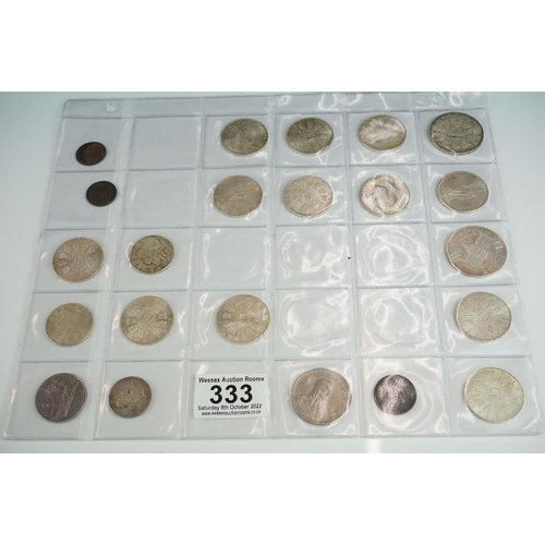 333 - A mixed collection of coins to include commemorative crowns together with a set of photomontage  pos... 