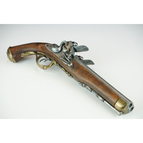 337 - A non firing reproduction double barrel flintlock pistol.