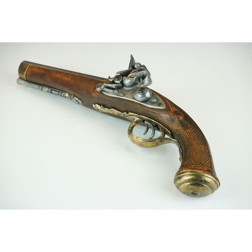 337 - A non firing reproduction double barrel flintlock pistol.