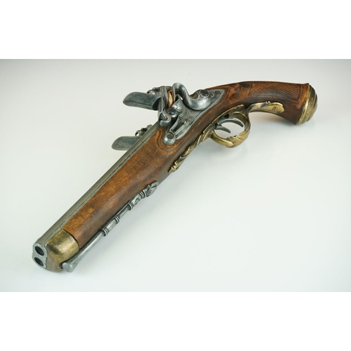 337 - A non firing reproduction double barrel flintlock pistol.