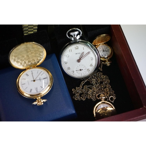 342 - A mixed collection of wristwatches and pocket watches to include Smiths, Casio and Sekonda examples.