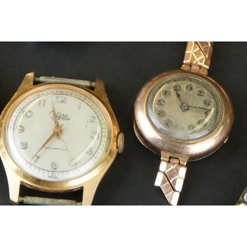 355 - A small collection of ladies and gents vintage wristwatches to include a 9ct gold cased example.