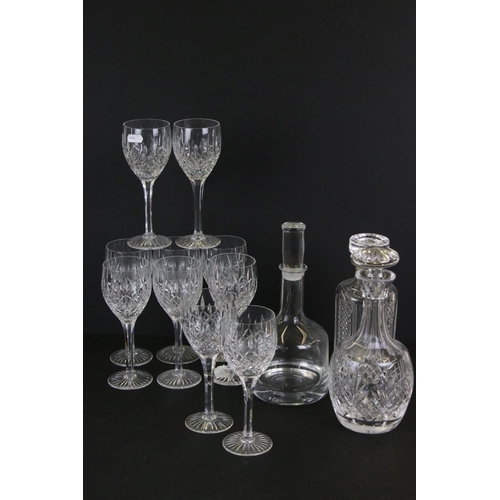 102 - Set of 10 Stuart Crystal ' Shaftesbury ' pattern cut glass wine glasses, 19cm high, together with th... 