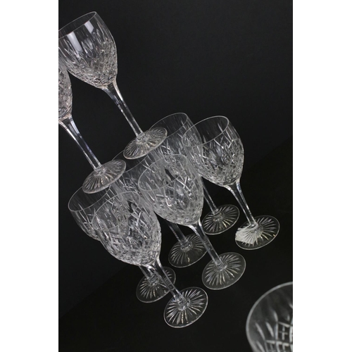 102 - Set of 10 Stuart Crystal ' Shaftesbury ' pattern cut glass wine glasses, 19cm high, together with th... 