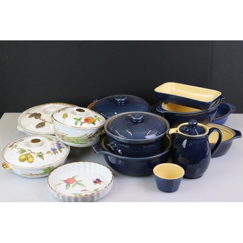 110 - Collection of Denby mottled blue glazed stoneware to include a lidded saucepan, twin handled oval ca... 