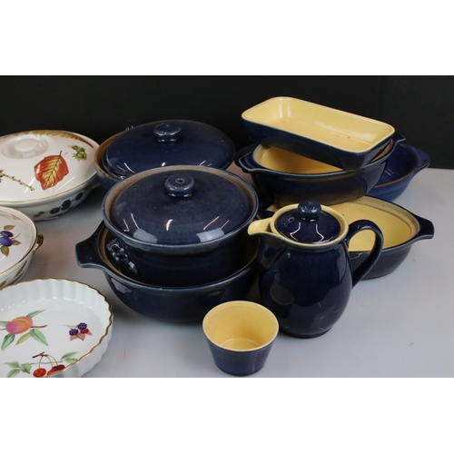 110 - Collection of Denby mottled blue glazed stoneware to include a lidded saucepan, twin handled oval ca... 