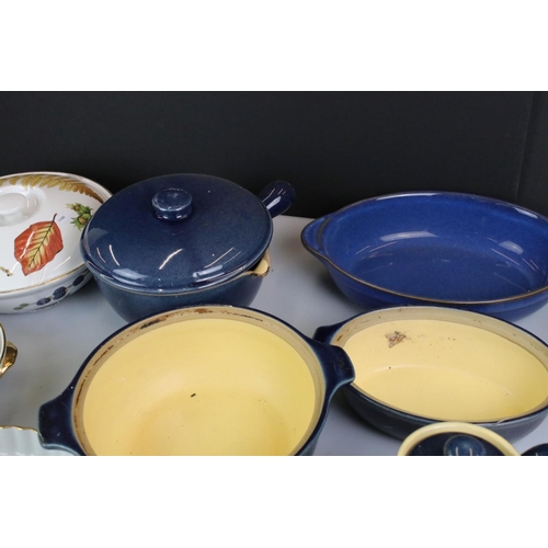 110 - Collection of Denby mottled blue glazed stoneware to include a lidded saucepan, twin handled oval ca... 