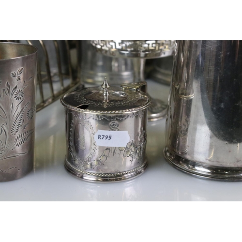 400 - Mixed Lot of Silver Plate and Pewter including Two Mustard Pots with blue glass liners, pierced foot... 