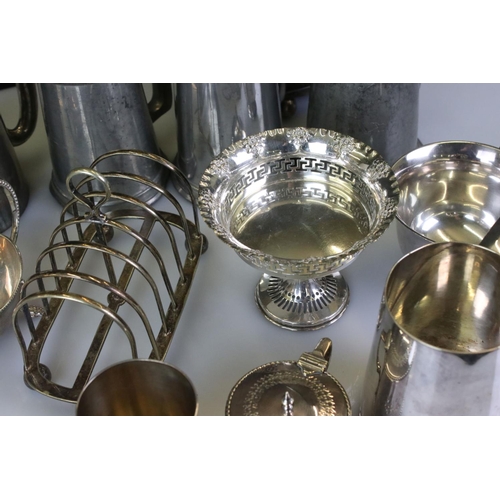 400 - Mixed Lot of Silver Plate and Pewter including Two Mustard Pots with blue glass liners, pierced foot... 