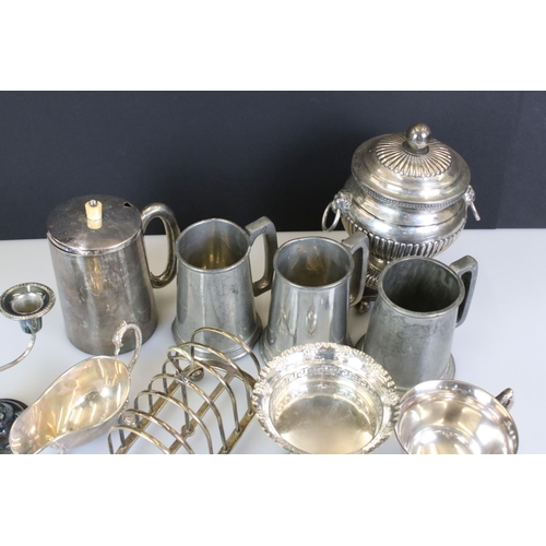 400 - Mixed Lot of Silver Plate and Pewter including Two Mustard Pots with blue glass liners, pierced foot... 