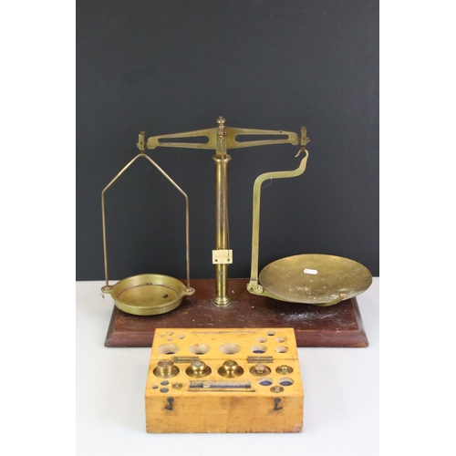 404 - Set of Brass Balance Scales together with a Wooden Cased Part Set of Weights