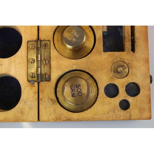 404 - Set of Brass Balance Scales together with a Wooden Cased Part Set of Weights