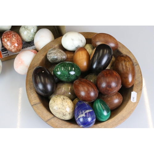 413 - Collection of approximately Thirty Nine Carved Eggs including Malachite, Lapis Luzuli, Stone, Marble... 