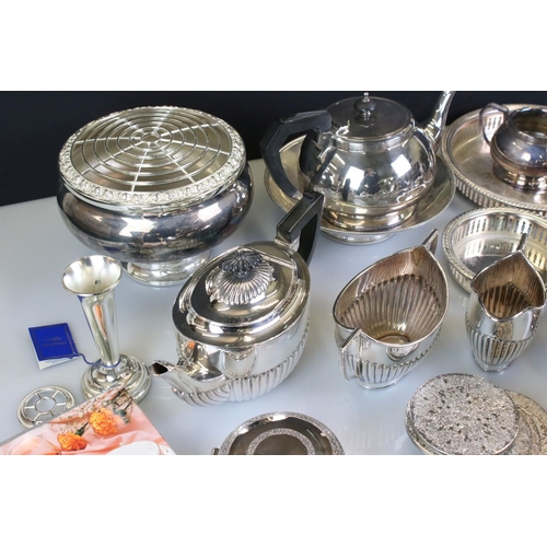 421 - Mixed Lot of Silver Plate including Four Piece Tea Service, Teapot retailed by Harrods, loose cutler... 