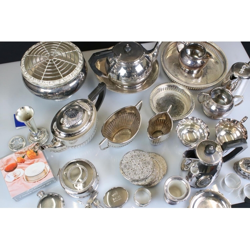 421 - Mixed Lot of Silver Plate including Four Piece Tea Service, Teapot retailed by Harrods, loose cutler... 